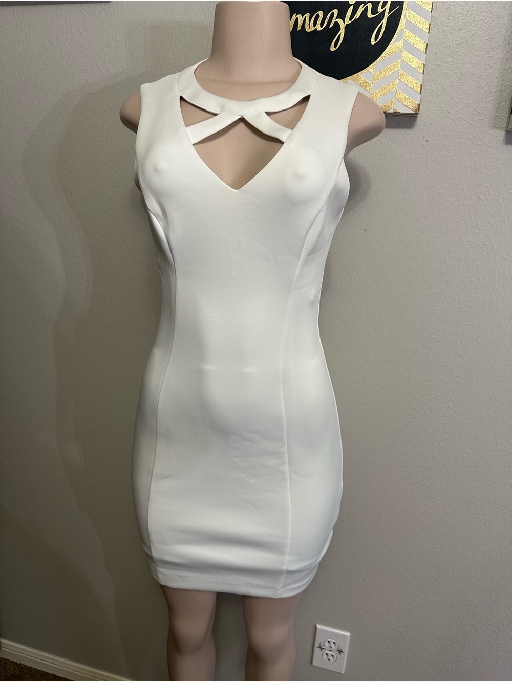 Guess White Sleeveless Cutout Bodycon Mini Dress